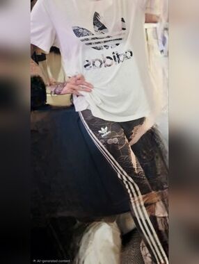 Adidas White Logo Tee & Matching Floral Stripe Leggings Set